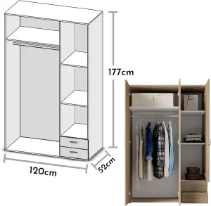 Timeless Stella Trading BASE Hinged Door Wardrobe W1210mm H1760mm D510mm - Oak Sonoma, Ample Storage, Versatile Design