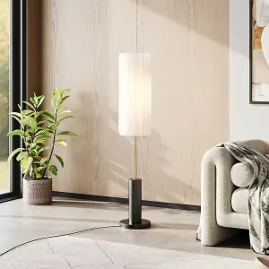 127CM Height E27 1-Light Fabric Lampshade Floor Lamp with Foot Switch and Black Base