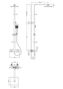 Square Thermostatic Shower Kit with Fixed Head & Adjustable Handset - Brushed Pewter