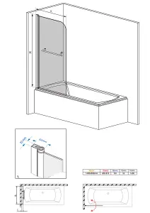 SunDaze 6mm Toughened Safety Glass Curved Pivot Shower Bath Screen with Towel Rail - 1400x800mm Chrome