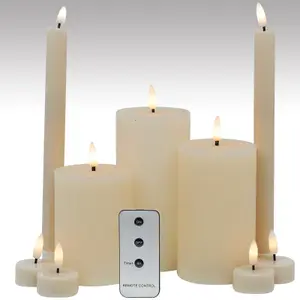 URBNLIVING 15cm Height LED Flameless Flickering Flame Wick Timer Remote Dinner Candle Set of 9