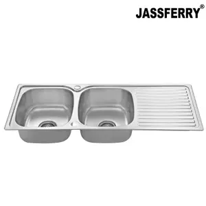 JASSFERRY Large Kitchen Sink Stainless Steel Matt Inset Double Bowl Reversible Drainer