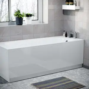 Nes Home 1700 mm White Front Side Bath Panel Durable PVC + Plinth