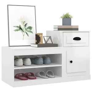 Shoe Cabinet High Gloss White 100x42x60 cm Engineered Wood