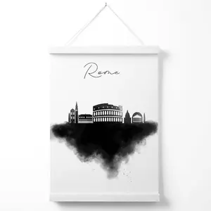 Rome Watercolour Skyline City Poster with Hanger / 33cm / White