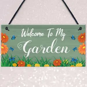 Red Ocean Welcome To My Garden Sign Hanging Door Wall Sign Garden Signs And Plaques Shed Summerhouse Sign Gift For Him Her