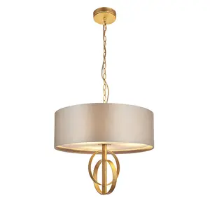 Luminosa Trento 3 Light Ceiling Pendant Antique Gold Leaf & Mink Satin Fabric