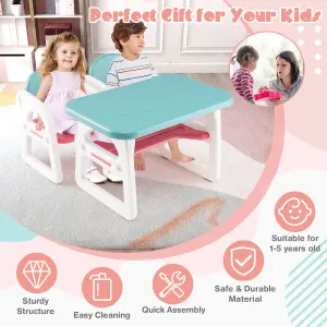 Costway 3 PCS Kids Table & Chairs Set Children Toddler Activity Desk Set w/ Storage Rack