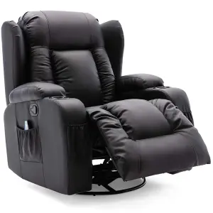 Caesar Bonded Leather Manual Recliner Armchair with Rocking Swivel Heat and Massage (Black)