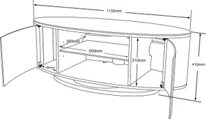 MDA Designs LUNA Beam Thru Remote-Friendly up to 50" LCD/ OLED/ LED Gloss Black with Walnut Sides Luxury Oval TV Cabinet