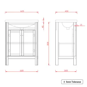 Rinse Bathrooms Traditional Bathroom Grey Vanity Sink Unit Cabinet Basin Floor Standing Storage Furniture 600mm