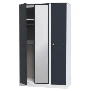 San Jose Ready assembled Contemporary Indigo & white Tall Triple Wardrobe With 1 mirror door (H)1970mm (W)1110mm (D)530mm