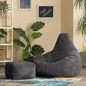 icon Dalton Corduroy Recliner Bean Bag Chair & Footstool Charcoal Grey