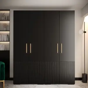 Manhattan III Modern Spacious Hinged Door Wardrobe W2000mm H2370mm D470mm - Chic Black, 4 Doors, 20 Shelves