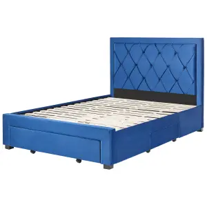 Velvet EU Double Bed with Storage Navy Blue LIEVIN