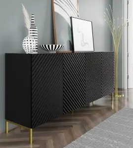 Chic Black Surf Sideboard Cabinet with Gold Legs (W)200cm (H)87cm (D)42cm - Sleek & Functional