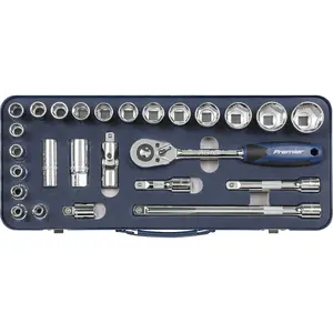 Comprehensive 26-Piece Metric Socket Set with LOCK-ON Technology and Metal Storage Case