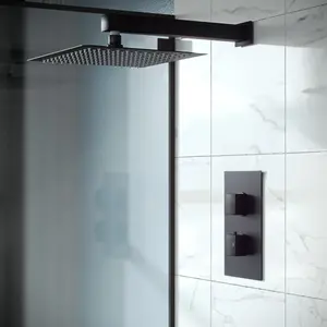 Nes Home Rennes Concealed Thermostatic Overhead 200mm Square Rainfall Shower Mixer Set Matte Black