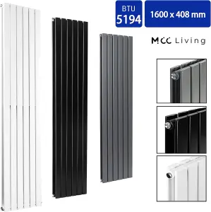 Designer Flat Panel Double Radiator 1600x408 White by MCC