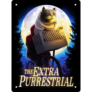 Horror Cats The Extra Purrestrial Tin Plaque Blue/Black/Cream (20cm x 15cm)