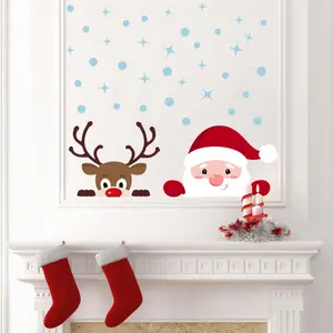 Peeking Santa & Rudolph Wall Stickers Wall Art, DIY Art, Home Decorations, Decals - Pack of 2