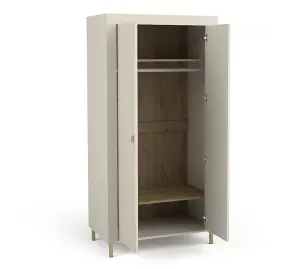 Mossa Elegant Hinged Door Wardrobe in Cashmere & Oak - W970mm x H1930mm x D560mm