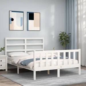 Berkfield Bed Frame with Headboard White 4FT Small Double Solid Wood