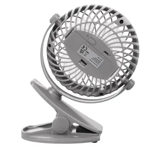 Hardys 3 Speed USB Rechargeable Clip On Cooling Portable Fan Desk Computer Pushchair - Grey