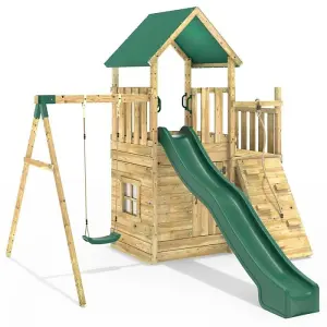 Rebo Modular Wooden Climbing Frame Adventure Playset - M8 plus Ramp & Single Swing