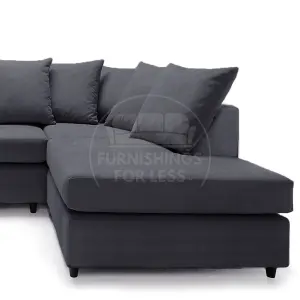 Casper Soft Chenille Fabric 3 to 4 Seater L Shaped Corner Sofa Black Right Hand Facing - Scatter Back