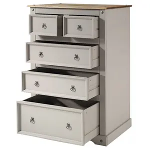 Mercers Furniture Corona Grey Wax 2+3 Chest of 5 Drawers Solid Pine with Mexican Styling