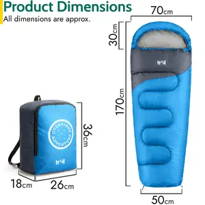 Trail Kids Sleeping Bag Mummy Hooded 3 Season Soft Warm 2 Way Zip Blue Boys Girls