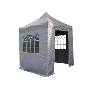 All Seasons Gazebos 2x2 Full Waterproof Pop Up Gazebo with 4 Lightweight Side Panels and Accessories Metallic Grey