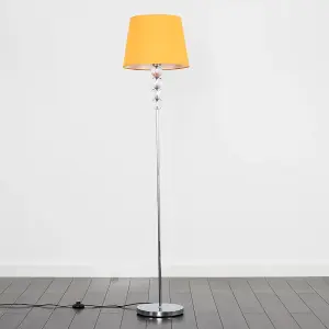 ValueLights Eleanor Modern Silver Chrome & Clear Acrylic Ball Floor Lamp with Mustard Tapered Shade