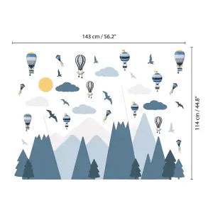 Walplus Combo Kids - Hot Air Balloons Over Blue Mountains Wall Sticker PVC