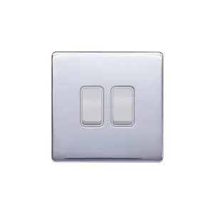 Lieber Polished Chrome 10A 2 Gang 2 Way Switch - White Insert Screwless