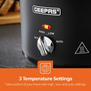 Geepas 1.5 Litre Slow Cooker 3 Temperature Settings, Removable Easy-Clean Ceramic Bowl Tempered Glass Lid & Cool Touch Handles