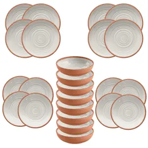 Purely Home Rustic Swirl Ivory Melamine 24 Piece Outdoor Dinnerware Set for 8