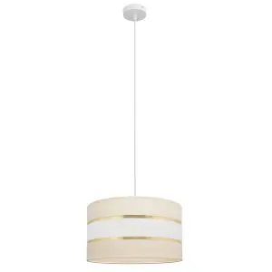 Luminosa Helen Cylindrical Pendant Ceiling Light Ecru, Gold, White 35cm