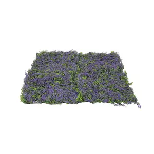 Purple Flowers Grass Plant Wall Panel Artificial Hedge Wall Decor H 10 cm