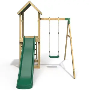 Rebo Adventure Wooden Climbing Frame, Swing Set and Slide - Rushmore Green