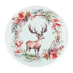 Purely Home Round Glass Deer Christmas Wreath Festive Gift - Textured Kitchen Chopping Board