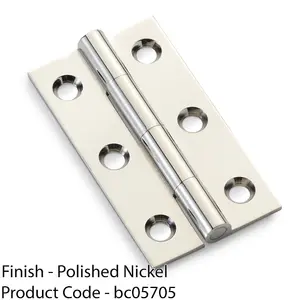 PAIR Solid Brass Cabinet Butt Hinge - 50mm - Polished Nickel Premium Cupboard