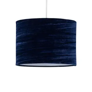 First Choice Lighting Navy Blue Crushed Velvet 25cm Pendant Lightshade