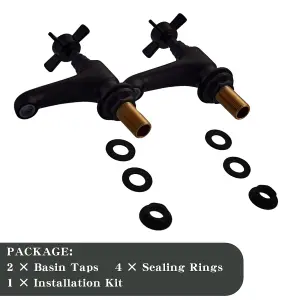 BATHWEST 1 Pair Basin Sink Taps Cross head Sink Brass Faucet Basin Pillar Tap Matte Black