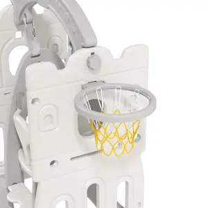 Beige Crown Cartoon Toddler Play Set Swing Set with Basketball Hoop