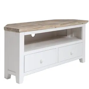 Florence White Corner TV Unit With 2 Drawers and Shelf