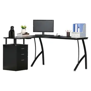 HOMCOM L-Shaped Corner PC Desk Table w/ Drawer Home Office Workstation, Black