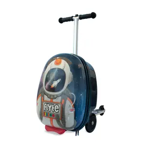 Flyte Scooter Suitcase Folding Kids Luggage - Sammie the Spaceman, Hardshell, Ride On with Wheels, 2-in-1, 18 Inch, 25 Litre