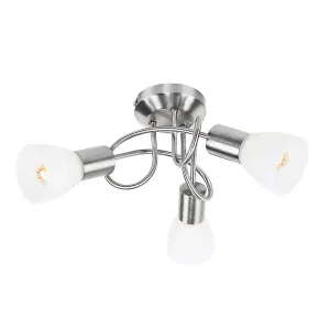 ValueLights Kololi Modern 3 Way Brushed Chrome Flush Curved Swirl Arm Ceiling Light with Frosted Glass Shades